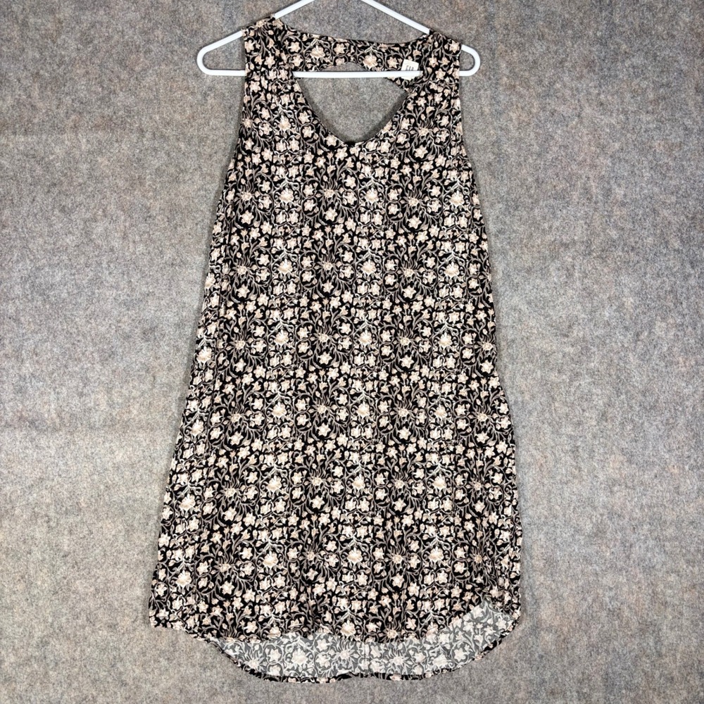 Gap Soft Shift Dress Womens Small Black Floral Keyhole Back Sleeveless Mini